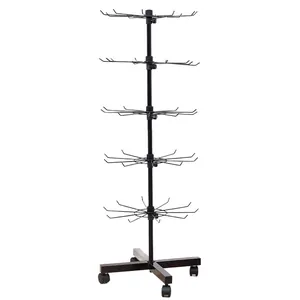 Black 5-tier mobile rotating display rack for socks, gloves, and jewelry accessories