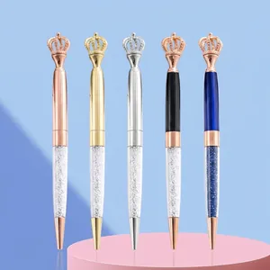 Metal Crown Crystal Ballpoint Pen Creative Dreamy Rhinestone Rotating Writing Pen For Women Girls Student Office Gift