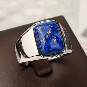 Herren Retro Minimalistisch Geometrisch Quadratisch Lapislazuli Siegelring Kupfer Galvanisiert Silberfarben Naturstein Schmuck Geschenk
