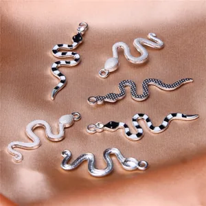Silver alloy snake charms with stripes and polka dots for DIY jewelry making projects