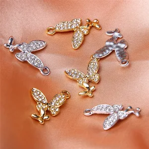 Butterfly pendant charms with sparkling rhinestones for DIY necklace jewelry making
