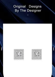 Close-up of elegant geometric square stud earrings featuring sparkling cubic zirconia