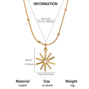 Detailed size guide for the 18K gold plated copper sunburst starburst pendant necklace.