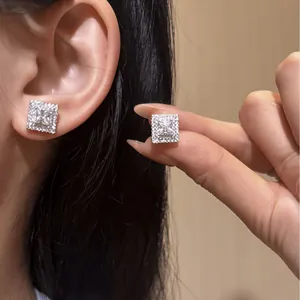 Elegant square cubic zirconia stud earrings with shimmering halo design for women