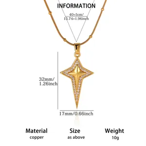 Detailed size and material specifications of the gold-plated sunburst star necklace