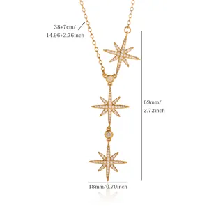 Detailed view of the 18K gold-plated starburst necklace with clear size dimensions.