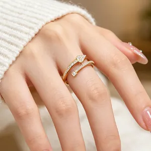 Stunning gold-plated arrow and nail open ring encrusted with zircon stones for women