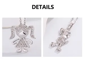 Detailed close-up showing the sparkling crystal stones on a cute cartoon girl pendant necklace