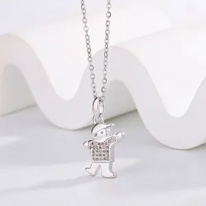 Detailed view of a silver hip hop cartoon character pendant on a titanium steel chain