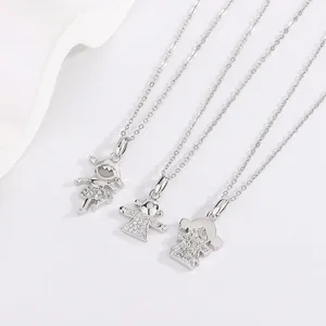 Three different cute cartoon girl titanium steel necklaces in silver finish for kids