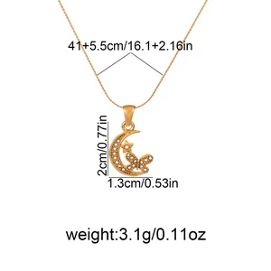 Detaildiagramm der goldenen Halskette mit Schmetterlings- und Mondanhänger mit Maßen