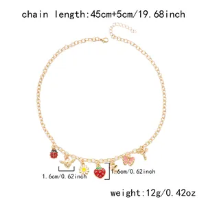 Gold necklace with strawberry butterfly charms, showing size 45cm+5cm and 12g weight info.