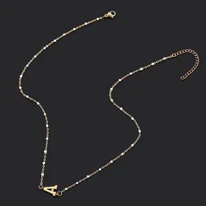 Elegant gold letter A necklace with delicate imitation pearl chain accents
