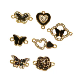 Sortierte goldfarbene Legierungsschmuckanhänger mit schwarzer Emaille und Strass für DIY