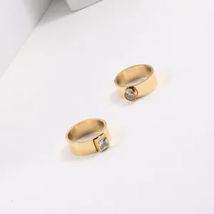 Gold-plated titanium steel rings featuring square and round zircon stone accents