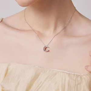 Elegant silver star and moon pendant necklace with zircons for women jewelry gift