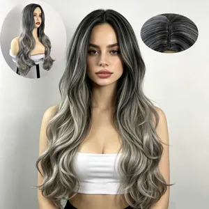 Perruque Longue Ondulée Ombrée pour Femme en Fibre Synthétique Haute Température Cheveux Bouclés Résistant à la Chaleur