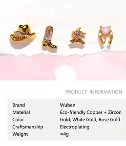 Detail of western cowboy theme earring set with product information table and zircon accents