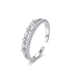 Detailed view of s925 sterling silver open ring featuring sparkling marquise-cut zirconia