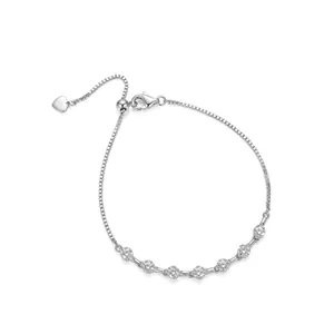 Detailed view of s925 sterling silver four-leaf clover bracelet with zircon stones.