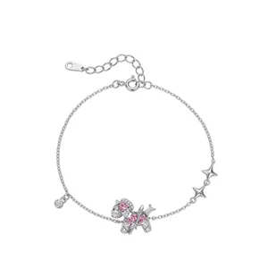 Elegant sterling silver charm bracelet featuring pink zircon animal pendant and stars