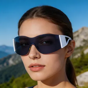 Rimless Shield Sunglasses Y2K Fashion Oversized Sporty Wrap Around PC UV400 For Women Outdoor Cycling