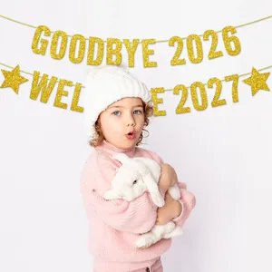 Glitzerndes Gold Goodbye 2026 Welcome 2027 Banner für Neujahrsparty Dekoration