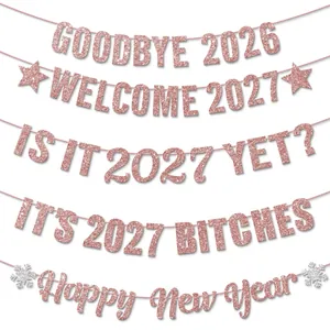 Roségold Glitzer 2027 Frohes Neues Jahr Party Banner Set für Silvesterdekoration