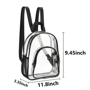 Detailed view of waterproof clear PVC backpack with specific dimension markings displayed