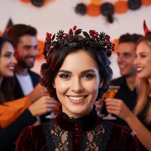 Elegant dark Gothic alloy crown with red rhinestones for Halloween party costumes