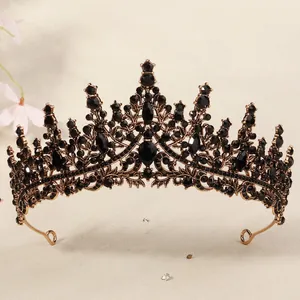Ornate gothic vintage bronze alloy crown with black rhinestones for Halloween party