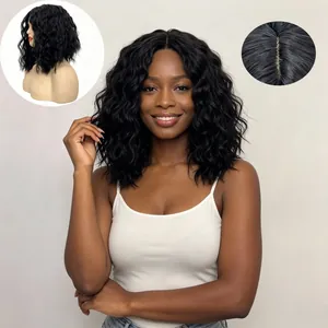 Perruque Courte Noire Afro Kinky Curly Pour Femmes Fibre Synthétique Haute Température Water Wave Bob Raie Au Milieu Extension De Cheveux Africains