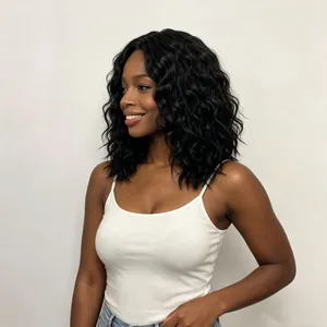 Perruque synthétique courte et noire ondulée pour femme avec un look style africain naturel