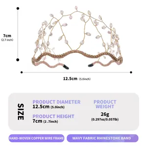 Specifiche dimensionali del cerchietto da sposa in cristallo intrecciato a mano.