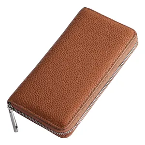 Women Long Wallet Top Grain Cowhide Genuine Leather Pebbled Texture Zipper Around Large Capacity Minimalist Purse Clutch