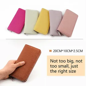 Genuine leather long zipper wallet for women and men, various colors, 20x10x2.5cm