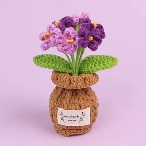 Handmade crochet purple violet flower potted ornament knitted mini plant variant
