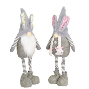 Pair of cute standing Easter bunny gnomes plush dolls for festive holiday home decoration