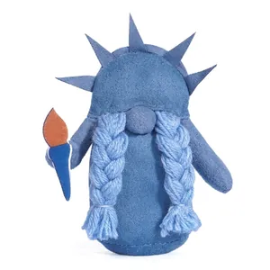 Close-up detail of the Liberty gnome plush for Independence Day with blue braids