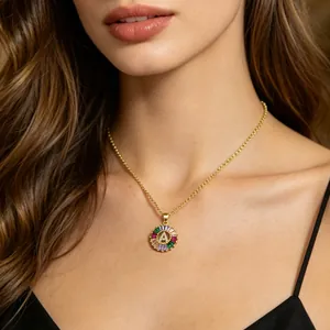Gold plated initial necklace with colorful zircon letter A pendant for women fashion
