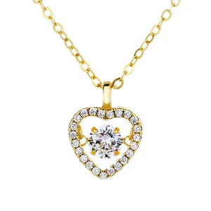 Elegant S925 sterling silver heart necklace with dancing cubic zirconia center stone.