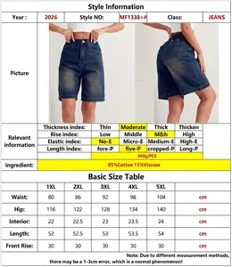 Detailed size chart and product specifications for women's plus size denim shorts