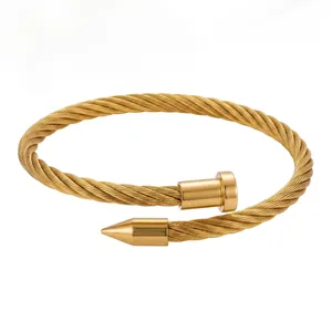 Elegant 18k gold plated titanium steel cable bracelet with nail head and point design