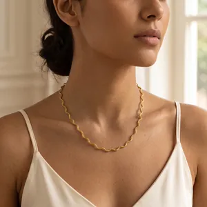 Curved Wave Snake Chain Necklace And Bracelet Stainless Steel PVD Gold Plated Minimalist Fashion Jewelry For Women