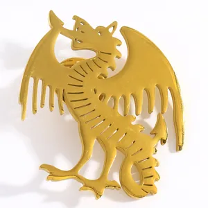 Gothic fantasy golden dragon brooch pin for stylish coat and jacket accessories