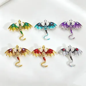 Exquisite collection of colorful fantasy dragon brooches with textured wings for coats
