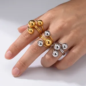 Intertwined Ball Open Ring 304 Stainless Steel Waterproof Hypoallergenic Geometric Minimalist Jewelry For Women