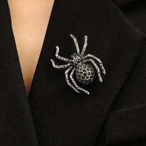 Vintage gothic spider brooch with black rhinestones for men's suit jacket lapel accessory