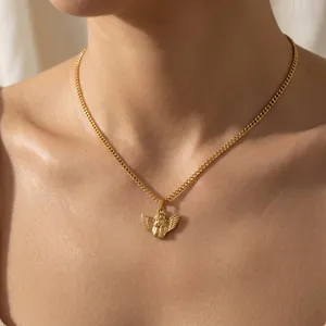 Collier Pendentif Ange Acier Inoxydable Plaqué Or Imperméable Hypoallergénique Bijoux Pour Femmes