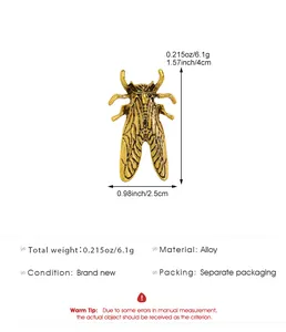 Detailed dimensions and material specifications for vintage golden cicada insect ring.